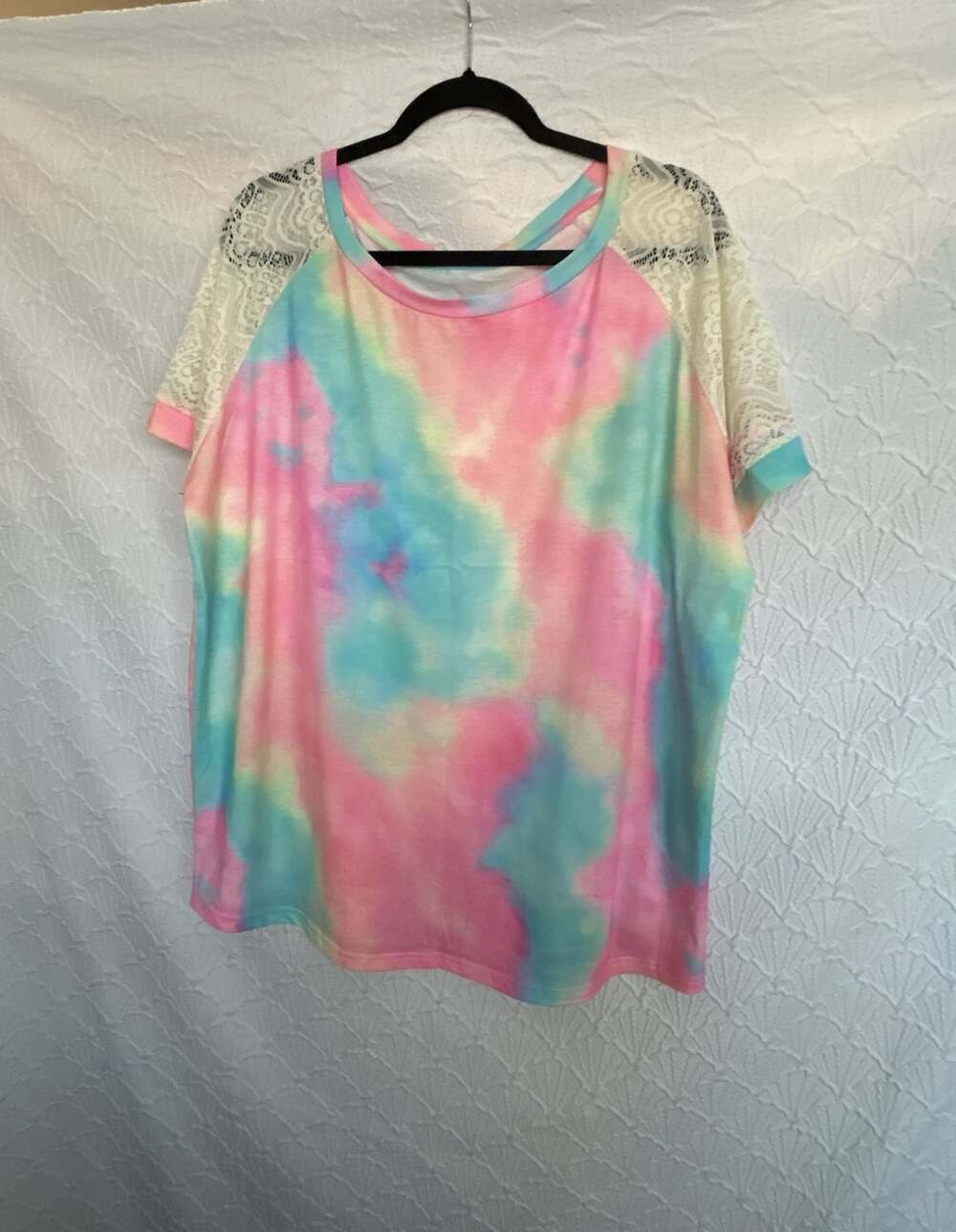 Unbranded Tie Dye Lace Panel Short Sleeve T-Shirt Multi Color